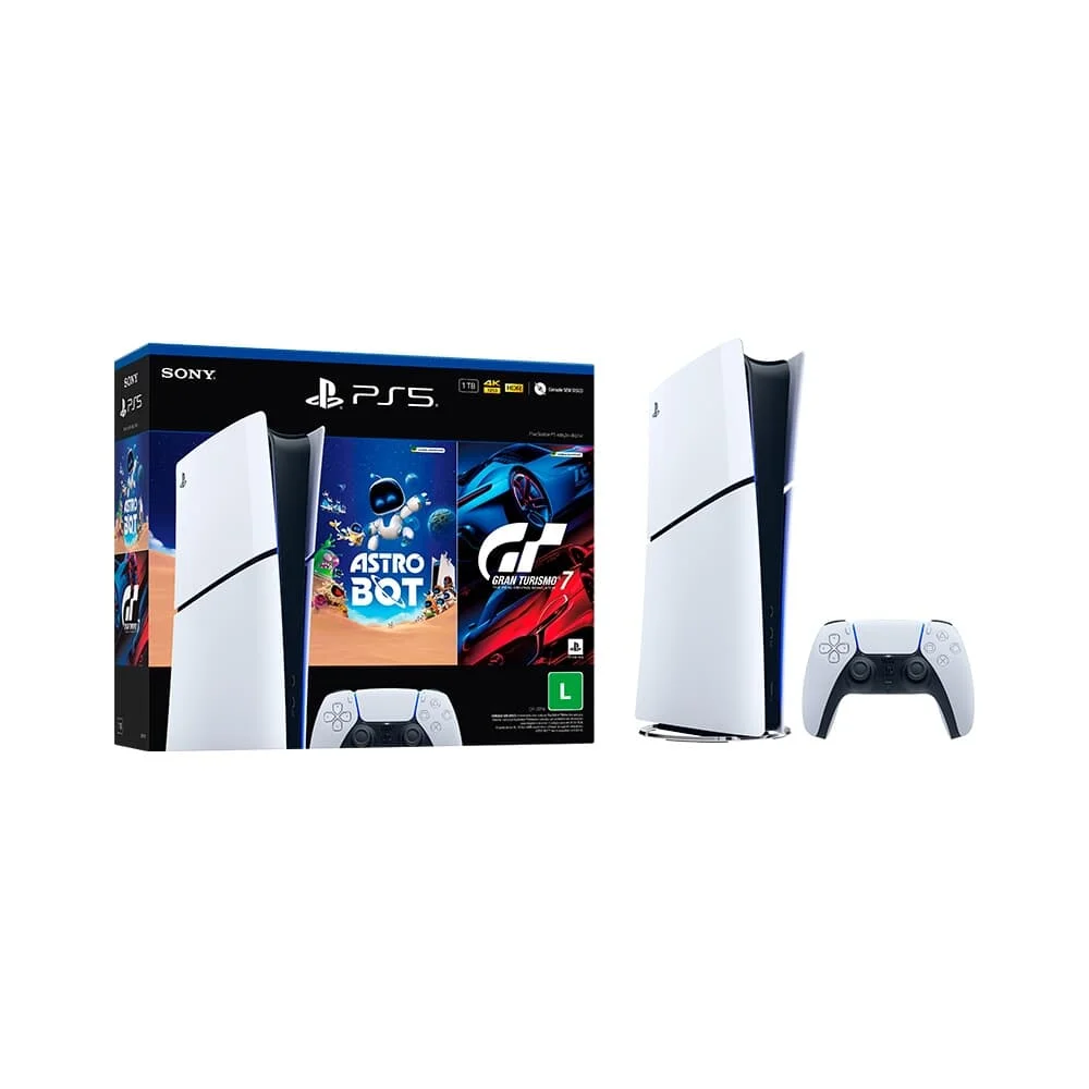 Console Sony PlayStation 5 Slim, Edição Digital, SSD 1TB, Controle Sem Fio DualSense + 2 Jogos Digitais