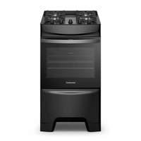 Fogão 4 Bocas Continental Preto Mesa de Vidro, Forno Eco Turbo e Grades Ferro ShopClub