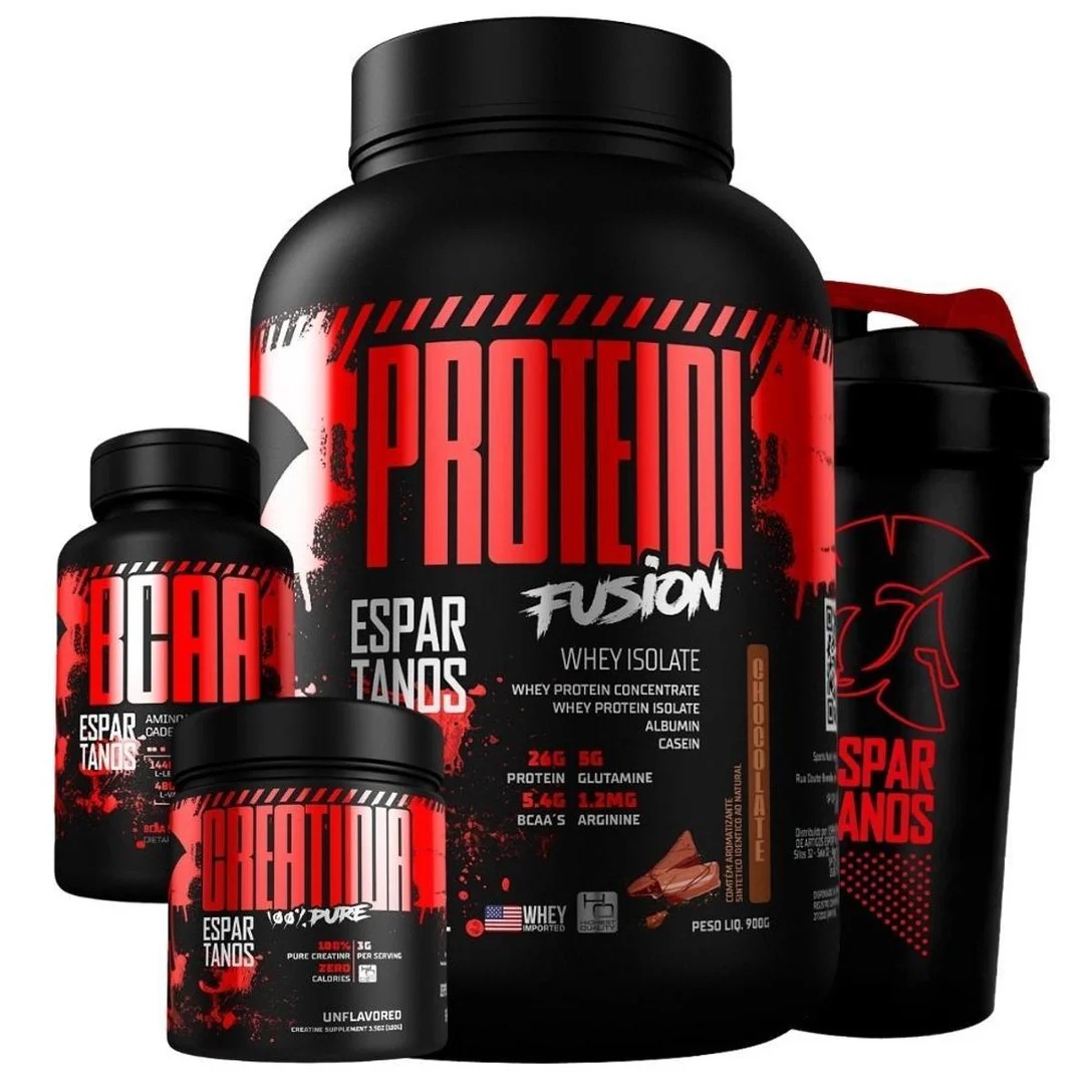 -60%OFF Kit Whey Protein Isolado Fusion + Bcaa + Creatina Monohidratada 100% Pura + Copo – Combo Suplementos
