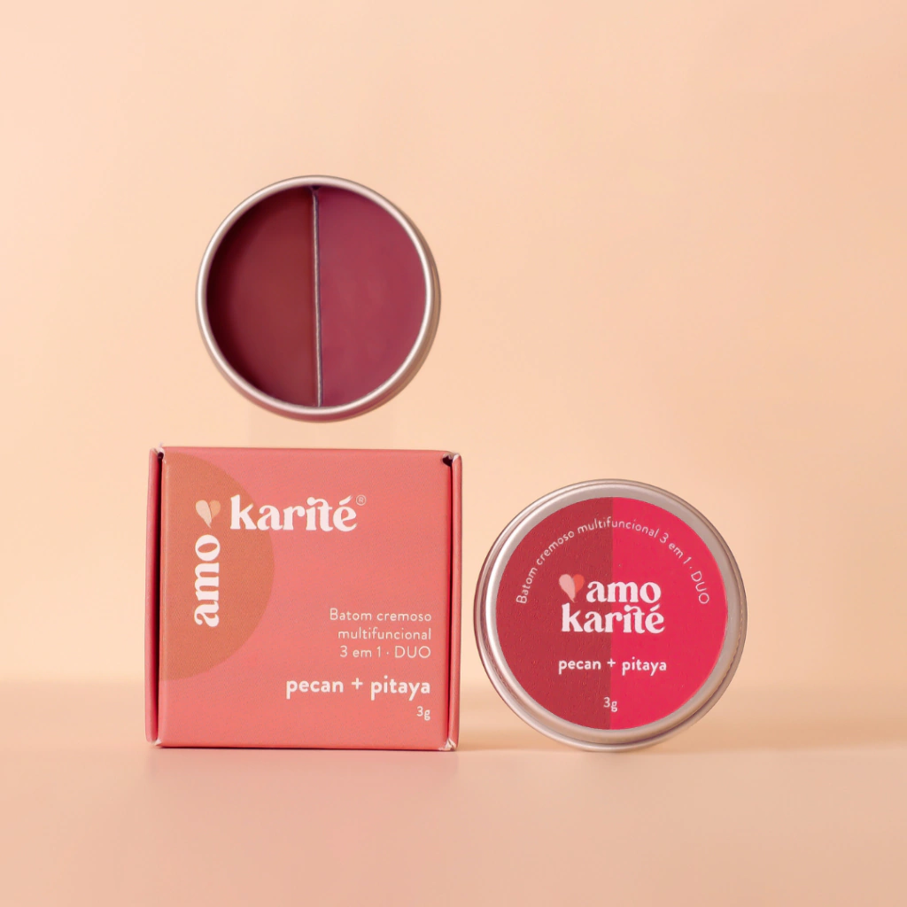 -25%OFF DUO Batom Cremoso Multifuncional 3 em 1 – Pitaya + Pecan AmoKarité