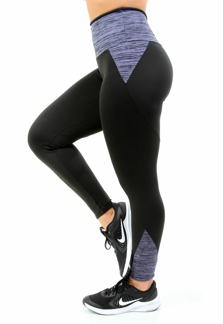 -19%OFF  Calça Legging Cós Alto Suplex Detalhe Risca Lilas Galvic Fitness