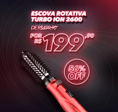 -56%OFF  Escova Modeladora Turbo Íon 2600 Rotating Styler Bivolt + 10%OFF no PIX