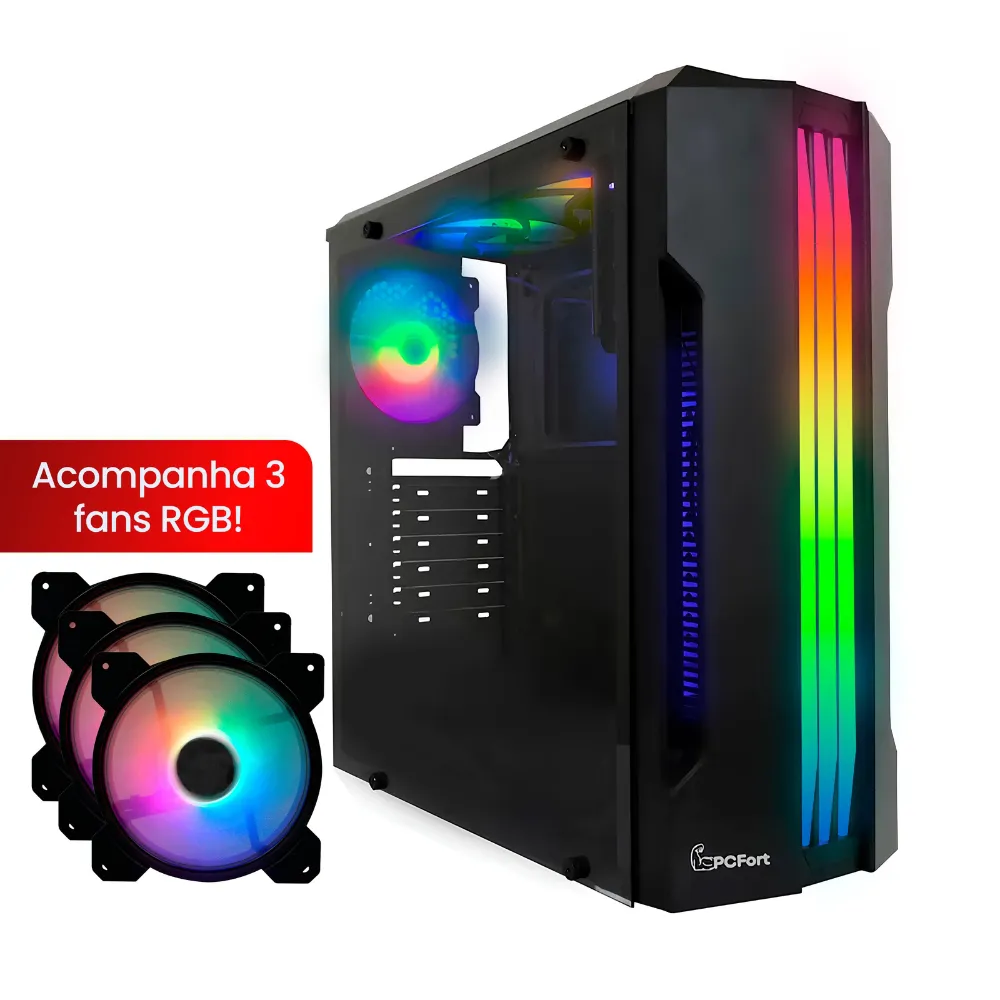-51%OFF + 10%OFF no PIX Gabinete Gamer PCFort Lines RGB na Concórdia Informática